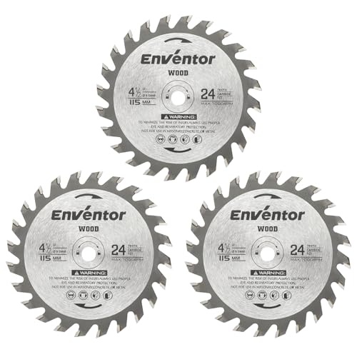 Enventor 3 Stück 24T TCT Kreissägeblätter, 115 mm x 9.5 mm, Hartmetallspitze, Kreissägeblätt für Holz, Sperrholz, Laminat, Trockenbau, Plastik, kompatibel mit Enventor 76604L von Enventor