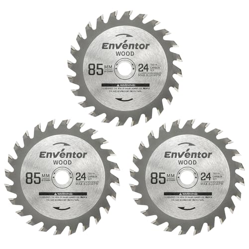 Enventor 3 Stück 24T TCT Kreissägeblätter, 85 mm x 10 mm, Hartmetallspitze, Kreissägeblätt für Holz, Sperrholz, Laminat, Trockenbau, Plastik, kompatibel mit Enventor 76601L von Enventor