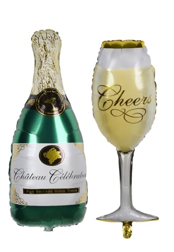 Envenzo Champagnerflasche und Glasballon, 2 Stück, Folienballons für Geburtstag, Abschlussfeier, Hochzeit, Junggesellinnenabschied, Silvester, Party-Dekoration Envenzo Champagnerflasche und Glasballon, 2 Stück, Folienballons für Geburtstag, Abschlussfeier, Hochzeit, Junggesellinnenabschied, Silvester, Party-Dekoration von Envenzo