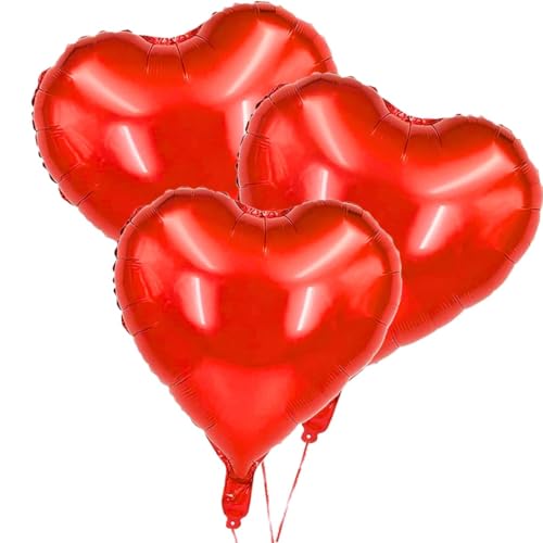 Envenzo Herzballons in Rot, Silber, 3, 6, 12, 18 Stück, Folien-Herz-Dekorationen für Valentinstag, Geburtstag, Hochzeit, Verlobungsfeier, von Envenzo (Rot, 3 Stück) von Envenzo