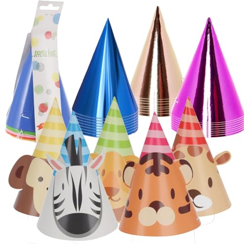 Envenzo Partyhüte für Kinder und Erwachsene, bunt, für Geburtstag, Rosa, Blau, Rotgold, mehrfarbig und Dschungel-Themenhüte, 8 Stück, für Halloween, Jahrestag, Partys, Dekoration (mehrfarbig) von Envenzo