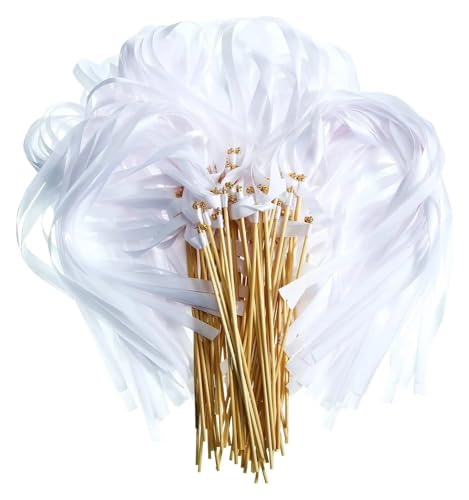 Band Zauberstab 100 Stück goldene Glocken-Seidenband-Luftschlangen, Hochzeits-Brautparty-Gastgeschenke und Foto-Requisiten(White) von EnxJire
