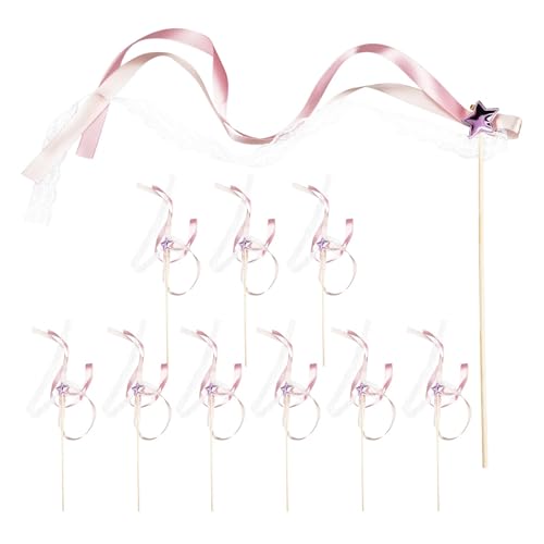 Band Zauberstab 20 Stück Feen-Stabstäbe und Luftschlangen aus rosa Bändern, Dekoration aus Holz und Stoff for Hochzeits-Prinzessinnen, Festival-Party-Geschenke(Pink) von EnxJire