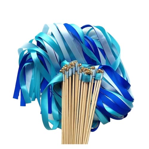Band Zauberstab 50/20 stücke Bunte Band Hochzeit Zauberstäbe Glocken & Luftschlangen for Party Decor(Blue,50pcs) von EnxJire