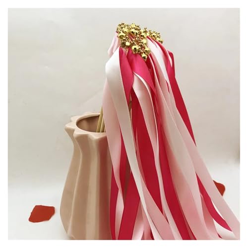 Band Zauberstab 50 Stück wirbelnde Bandstäbe for Hochzeiten mit Glöckchen, Rasendekor & Geburtstagsparty-Zubehör(Red) von EnxJire