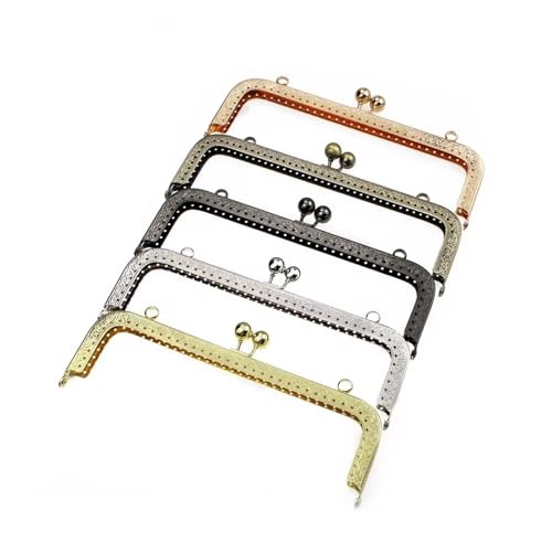 EnxJire Handtaschenrahmen 5 Stück 20 cm rechteckige Prägeperlen Kuss Metall Geldbörse Rahmen Verschluss Nähschloss for DIY Geldbörse Tasche Mode Damen Clutch Taschen(Mixed Color) von EnxJire