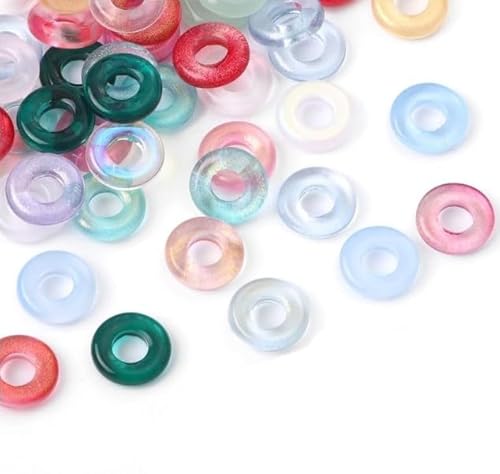 100 Stück 11 mm Glas-Donut-Perlen, Charms, Glitzer, runde Perlen, bunte Kristallperlen, lose Abstandshalter, Perlen für DIY-Schmuckherstellung, Handwerk, großes Loch, Donut-Form 100 Stück 11 mm Glas-Donut-Perlen, Charms, Glitzer, runde Perlen, bunte Kristallperlen, lose Abstandshalter, Perlen für DIY-Schmuckherstellung, Handwerk, großes Loch, Donut-Form von Enyolidimk