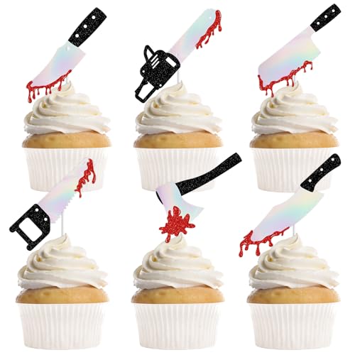 36 Stück Halloween-Party-Dekorationen, Cupcake-Topper, blutige Waffe, Cupcake-Picks, Horror-Killer-Themen-Partyzubehör (6 Designs) von EoBeCy