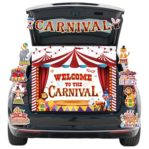 Autodekorationsset für Kofferraum oder Leckereien, Karnevalsbanner Hintergrund mit Zirkusmotiven, bunte Party-Requisiten für Halloween, Outdoor-Auto-Dekoration Autodekorationsset für Kofferraum oder Leckereien, Karnevalsbanner Hintergrund mit Zirkusmotiven, bunte Party-Requisiten für Halloween, Outdoor-Auto-Dekoration von EoBeCy