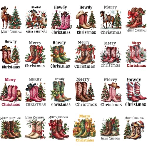 EoBeCy 24 Blatt Western Christmas Bügelbilder für T-Shirts, Howdy Cowboystiefel Pferd DTF Transfers Ready to Press Heat Transfers Vinyl Iron on Decals für Kleidung Tasche Kissenbezüge DIY Handwerk EoBeCy 24 Blatt Western Christmas Bügelbilder für T-Shirts, Howdy Cowboystiefel Pferd DTF Transfers Ready to Press Heat Transfers Vinyl Iron on Decals für Kleidung Tasche Kissenbezüge DIY Handwerk von EoBeCy