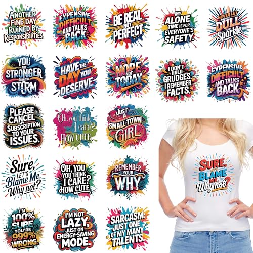 EoBeCy Lustige sarkastische Bügelbilder für T-Shirts, bunte DTF-Übertragungen, bereit zum Drücken, Wärmetransfer-Vinyl, zum Aufbügeln für Kleidung, Tasche, Hoodie, Kissenbezüge, DIY, Basteln, 24 Blatt EoBeCy Lustige sarkastische Bügelbilder für T-Shirts, bunte DTF-Übertragungen, bereit zum Drücken, Wärmetransfer-Vinyl, zum Aufbügeln für Kleidung, Tasche, Hoodie, Kissenbezüge, DIY, Basteln, 24 Blatt von EoBeCy