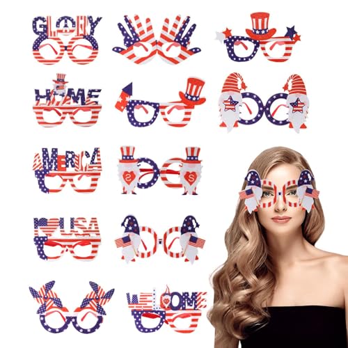 Eoixuqba Brille 4. Juli – 12 x patriotische Dekorationen, Motto-Party-Sonnenbrille, Großpackung Zubehör für Pool-Partys, Paraden zum Unabhängigkeitstag von Eoixuqba
