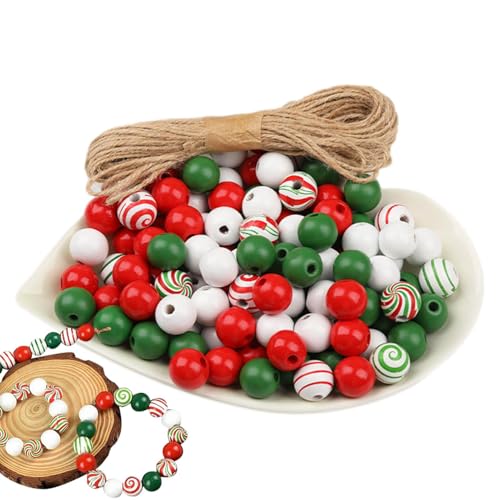 Eoixuqba Weihnachtsperlen zum Basteln, Holz-Weihnachtsperlen-Set, Dekoration, festliches Ornament für Aktivitäten, Festival, Mädchen, Frauen, Party, Basteln, Versammlung, Kunst von Eoixuqba