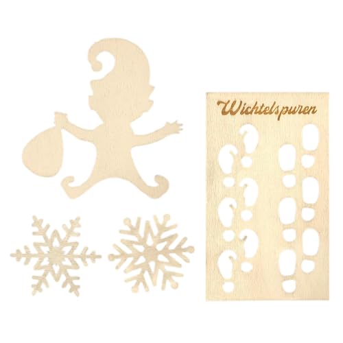 Eojpdji Schneeflocken aus Holz zum Basteln,Holzzwerge zum Basteln | Zwergen-Fußabdruck-Schablone,Home Wall Gnome Schablone Bemalen von Weihnachtsschneeflocken-Bastelanhängern von Eojpdji