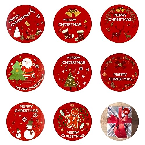 Aufkleber Weihnachten, 600 Stück Sticker Weihnachten, Weihnachtsaufkleber Selbstklebend, Frohe Geschenkaufkleber Rund, Etiketten Weihnachten für Geschenkverpackungen Umschlag Weihnachtskarten (Rot) von Eokeey