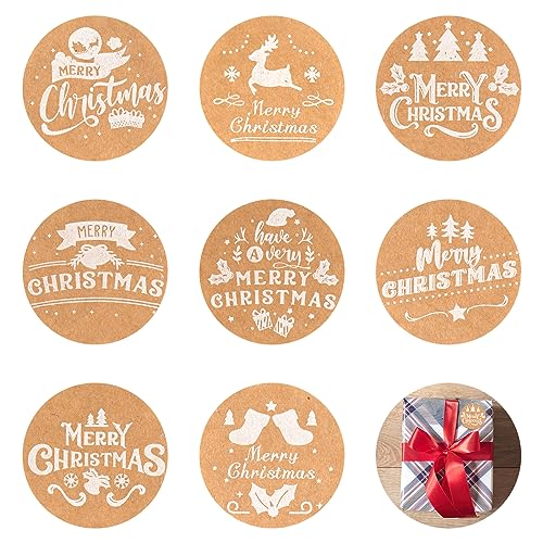Aufkleber Weihnachten, 600 Stück Sticker Weihnachten, Weihnachtsaufkleber Selbstklebend, Frohe Geschenkaufkleber Rund, Etiketten Weihnachten für Geschenkverpackungen Umschlag Weihnachtskarten (Braun) von Eokeey