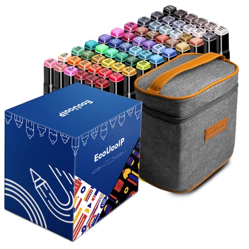 EooUooIP 60 Farben Marker Stifte, Doppelspitze Textmarker Graffiti Stifte mit Tragetasche, breite und feine Spitze pastell marker, für Anfänger, Hervorheben, Skizzieren, Zeichnen, Ausmalen von EooUooIP