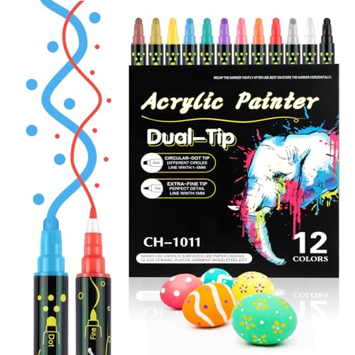 EooUooIP Doppelspitze Acrylfarben-Stifte 12 Stk. Farbe Wasserbasiert Ungiftig Vielseitige Kunstmarker für DIY, Handmalerei, Keramik, Schüler, Graffiti-Malerei EooUooIP Doppelspitze Acrylfarben-Stifte 12 Stk. Farbe Wasserbasiert Ungiftig Vielseitige Kunstmarker für DIY, Handmalerei, Keramik, Schüler, Graffiti-Malerei von EooUooIP