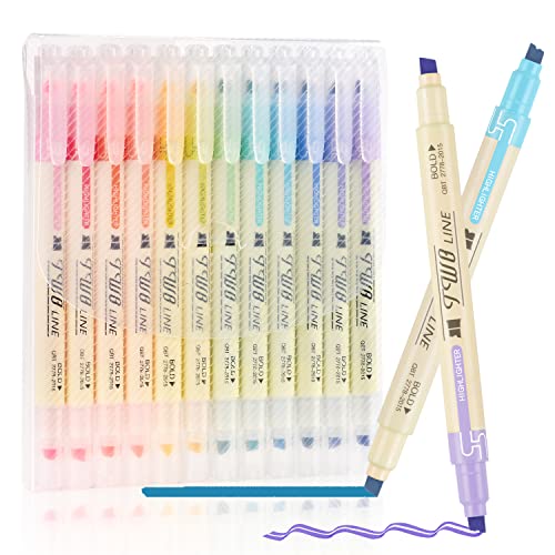 EooUooIP Pastell-Textmarker,12 Doppelspitze,trocken schnell Pastell-Textmarker-Set Bibelstift weiche Meißelspitze, Marker für Highlight-Journal Schreibwaren Geschenk für Schüler Büro Erwachsene von EooUooIP