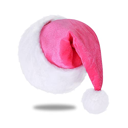 Eoocan Weihnachtsmütze für Kinder, Unisex, gemütlicher Samt, Rosa, extra dick, klassischer Plüschhut für Weihnachten, Neujahr, festliche Partys, Partyzubehör von Eoocan