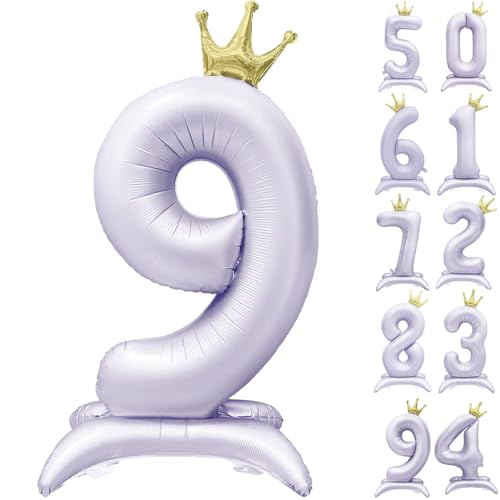 Eoopoon 106,7 cm stehender lila Krone Ballon Zahl 9, Luftballons zum 9. Geburtstag für Mädchen, 9. Geburtstag Party Dekoration Supplies, Happy Birthday Luftballons (Lila 9) von Eoopoon