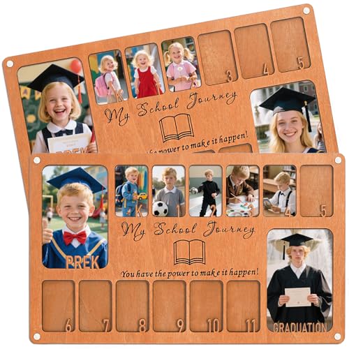 Eorbow Schul-Bilderrahmen Pre-K bis 12, 43,2 x 25,4 cm, Holz-Bilderrahmen für Schuljahre, Abschluss-Bilderrahmen für Klasse vor K bis 12, Collage, Abschlussgeschenke und Party-Dekoration, 14 Fotos von Eorbow
