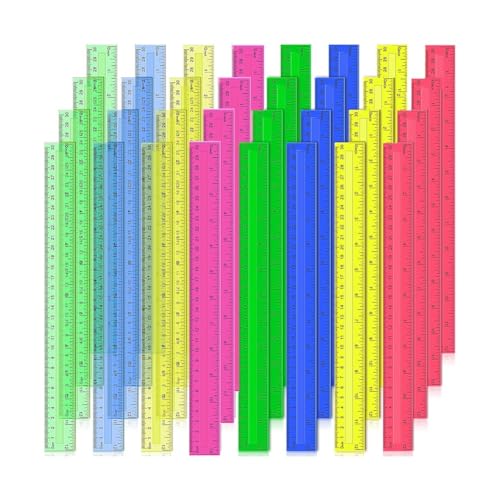 Eouayoree 12-Lineale Aus Kunststoff, 32 Stück, Transparente, Metrische Lineale in Verschiedenen Farben mit Einteilungen in, Zentimetern und Millimetern. von Eouayoree
