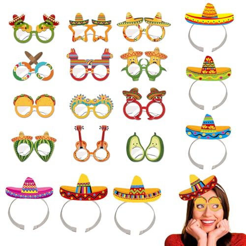 Eowppue 16 Stück mexikanische Party-Dekorationen – lebendige Partyhüte und -brillen, Partybrillenmaske, mexikanische Themen-Dekorationen Dia de Muertos und Gastgeschenke von Eowppue