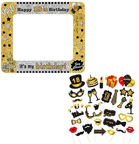 Eowppue 18 Geburtstag Photo Booth, 1 Stück Bilderrahmen Aufblasbar Deko und 30 Stück Fotorequisiten 18. Geburtstag Frau Mann Foto Requisiten Geschenke Eowppue 18 Geburtstag Photo Booth, 1 Stück Bilderrahmen Aufblasbar Deko und 30 Stück Fotorequisiten 18. Geburtstag Frau Mann Foto Requisiten Geschenke von Eowppue