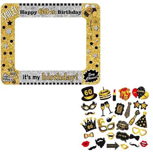 Eowppue 60 Geburtstag Photo Booth, 1 Stück Bilderrahmen Aufblasbar Deko und 30 Stück Fotorequisiten 60. Geburtstag Frau Mann Foto Requisiten Geschenke Eowppue 60 Geburtstag Photo Booth, 1 Stück Bilderrahmen Aufblasbar Deko und 30 Stück Fotorequisiten 60. Geburtstag Frau Mann Foto Requisiten Geschenke von Eowppue