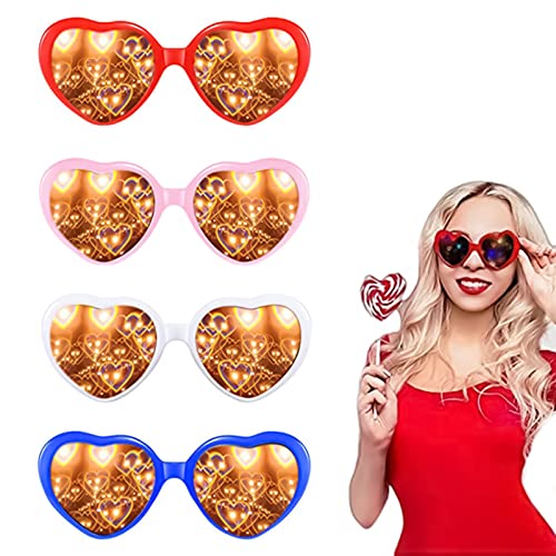 Eowppue Herz Brille Effekt 4 Stücke 3D Brille Beugungsbrille Mit Herz-Effekt Für Fasching Musikfestivals Party Bar Feuerwerk Eowppue Herz Brille Effekt 4 Stücke 3D Brille Beugungsbrille Mit Herz-Effekt Für Fasching Musikfestivals Party Bar Feuerwerk von Eowppue