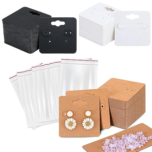 Eowppue Ohrringhalter Ohrring-Display-Karten-Set (150 Ohrringkarten, 200 selbstverschließende Beutel, 200 Ohrring-Verschlüsse) Ohrring-Karte in 3 Farben, Schmuck-Display-Karte für DIY-Schmuck-Display, von Eowppue