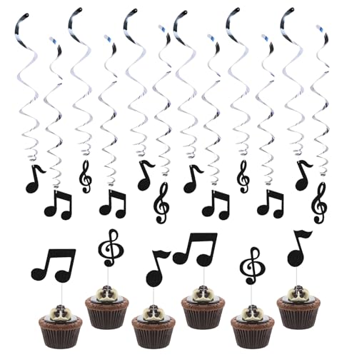 Musik Deko-Set für Partys – Musik Spiral-Dekoration & Kuchenstecker – 12 silberne Spiralen & 6 Cake Topper – Mit Notenpapierresten –für Geburtstag, Hochzeit, Silvester oder Karneval Partydeko Musik Deko-Set für Partys – Musik Spiral-Dekoration & Kuchenstecker – 12 silberne Spiralen & 6 Cake Topper – Mit Notenpapierresten –für Geburtstag, Hochzeit, Silvester oder Karneval Partydeko von Eowppue