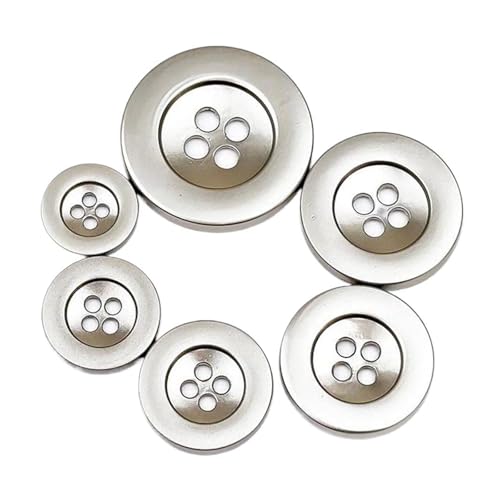 15mm/18mm/20mm/23mm/25mm/30mm runde Metallknöpfe, handgenähte Knöpfe mit vier Löchern, Mattes Silber, 25mm 6 Stk von Eoyajsze