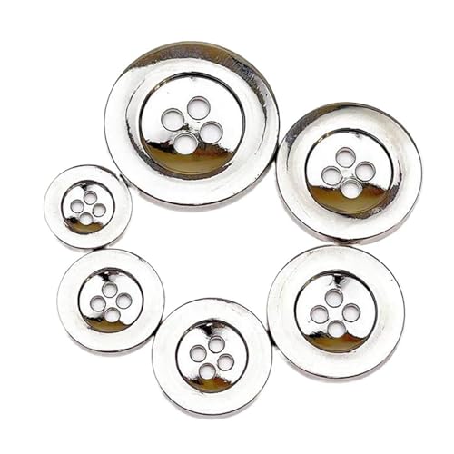 15mm/18mm/20mm/23mm/25mm/30mm runde Metallknöpfe, handgenähte Knöpfe mit vier Löchern, Silber, 30mm 6 Stk von Eoyajsze