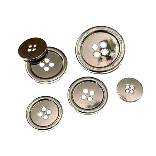 15mm/18mm/20mm/23mm/25mm/30mm runde vierlochige Metallknöpfe, handgenähte Knöpfe, Silber, 23mm 6 Stk von Eoyajsze