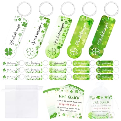 Epaing 20 Stück Acryl Einkaufswagenchip Schlüsselanhänger Set, Glücksbringer Vierblättriges Kleeblatt Acryl Einkaufschip Kleine Geschenke, Abschiedsgeschenk Kollegen Schüler Gastgeschenke Geburtstag von Epaing