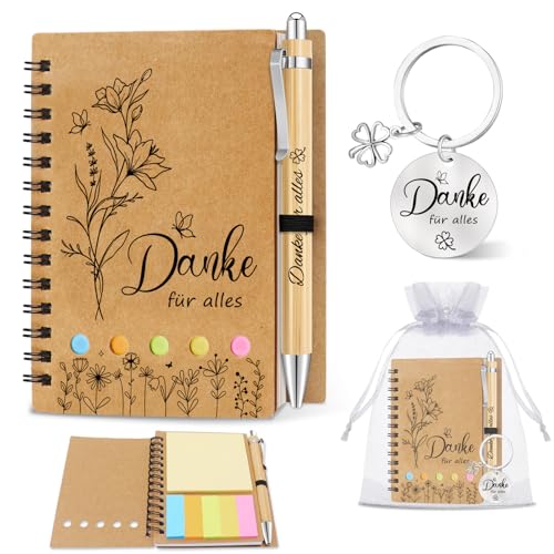 Epaing Dankeschön Geschenke Klein 4 Stück, Notizbuch Klein mit Kugelschreiber und Schlüsselanhänger, Danke für Alles, Abschiedsgeschenk Kollegen, Danke Geschenk Kollegin Erzieherin Lehrer Freunde von Epaing