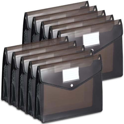 Dokumentenmappe aus Kunststoff, mit Schnappverschluss und Tasche, B4, wasserdicht, transparent, für Schule, Büro, Schwarz, horizontal, 10 Stück Dokumentenmappe aus Kunststoff, mit Schnappverschluss und Tasche, B4, wasserdicht, transparent, für Schule, Büro, Schwarz, horizontal, 10 Stück von Epakh