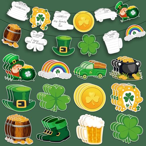 Epakh 36 Stück St. Patrick's Day Banner Dekoration Irish I'm Lucky Banner Urlaub Thema Party Dekor Aktivität Kleeblatt Elf Hut Girlanden Kleeblatt Hängende Dekoration für Zuhause Wand Patrick Party von Epakh