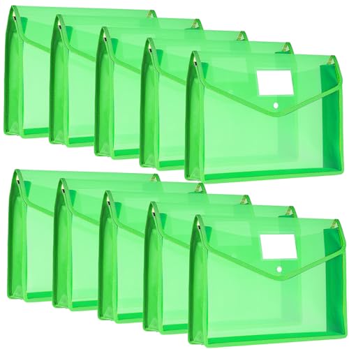 Epakh Dokumentenmappe aus Kunststoff, mit Schnappverschluss und Tasche, A4-Größe, wasserdicht, transparent, Grün, horizontal, 10 Stück von Epakh
