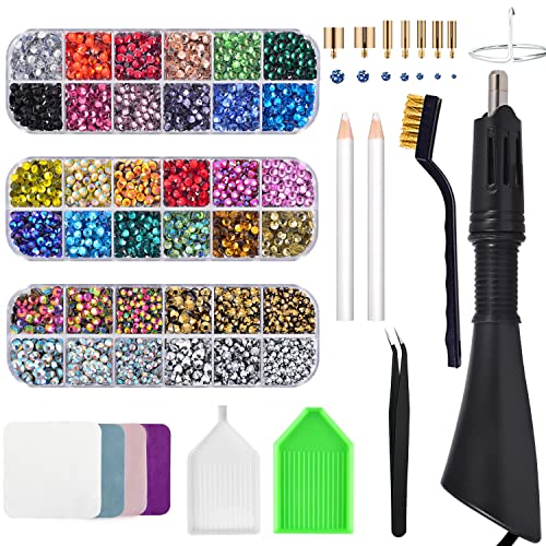 Bedazzler Kit mit Strass, Hot Fixed Edelstein Handwerk Applicator für Diamant Malerei Stift, Wachsstift, Pinzette, Tablett, Reinigungsbürste Tuch, 28 Farben Strass Kristalle für DIY Kleidung Schuhe von Epesl