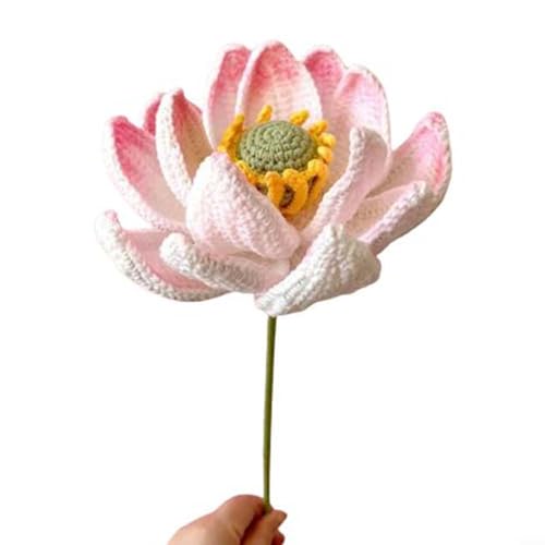 EpheyFIF Fertig gestrickte Häkelblume, handgehäkelt, handgefertigt, gestrickt, Lotus, künstliche Blume für Vase, Heimdekoration, Geschenk (Lotus) von EpheyFIF