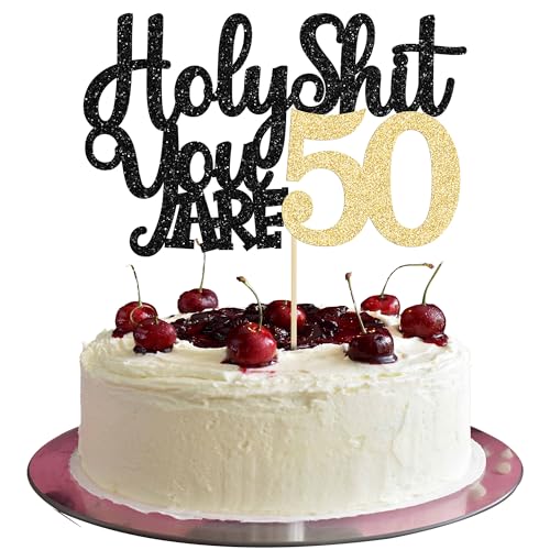 1 x Tortenaufsatz mit Aufschrift "Holy Shit You are 50", glitzernd, lustig, 50. Geburtstag, Kuchendekoration von Ephlyn