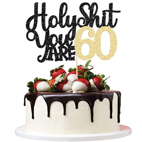 1 x Tortenaufsatz mit Aufschrift "Holy Shit You are 60", glitzernd, lustig, zum 60. Geburtstag, Kuchendekoration von Ephlyn