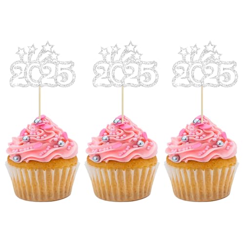 24 Stück 2025 Happy New Year Cupcake Topper Silber Glitzer Welcome to 2025 Cupcake Topper Cheers to 2025 Cake Pick Dekorationen für Silvester 2025 Party Decor Supplies 24 Stück 2025 Happy New Year Cupcake Topper Silber Glitzer Welcome to 2025 Cupcake Topper Cheers to 2025 Cake Pick Dekorationen für Silvester 2025 Party Decor Supplies von Ephlyn