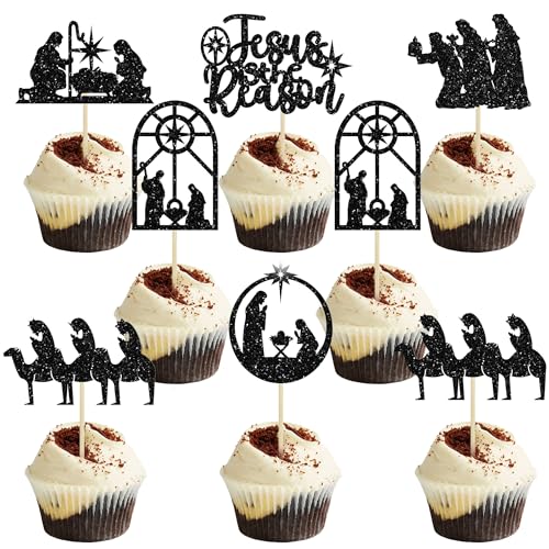 24 Stück Jesus Weihnachten Cupcake Topper Glitzer Religion Weihnachten Krippe Cupcake Picks Jesus Geburtstag Kuchen Dekorationen für Heilige Krippe Weihnachten Party Dekorationen Schwarz 24 Stück Jesus Weihnachten Cupcake Topper Glitzer Religion Weihnachten Krippe Cupcake Picks Jesus Geburtstag Kuchen Dekorationen für Heilige Krippe Weihnachten Party Dekorationen Schwarz von Ephlyn