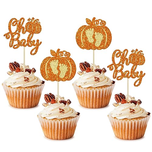 24Pcs Pumpkin Oh Baby Cupcake Toppers Glitter Pumpkin Birthday Baby Shower Party Decorations Pumpkin Birthday Cake Decorations Fall Babyshower Birthday Party Cupcake Picks Orange von Ephlyn