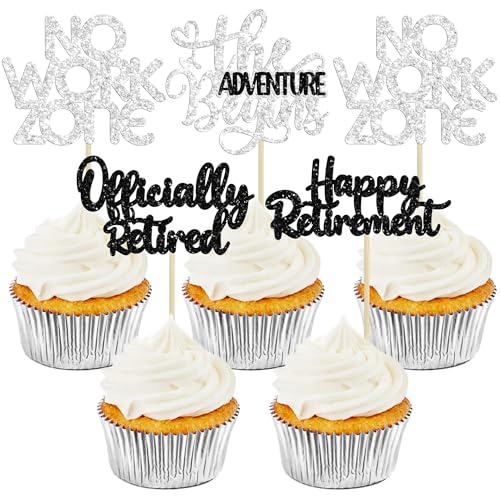 Cupcake-Topper "Happy Retirement", offizielle Kuchendekoration im Ruhestand, keine Arbeitszone, Abenteuer beginnt, Cupcake-Picks, Ruhestand, Abschied, Geburtstagsparty, Dekoration, Zubehör, Silber, 24 Cupcake-Topper "Happy Retirement", offizielle Kuchendekoration im Ruhestand, keine Arbeitszone, Abenteuer beginnt, Cupcake-Picks, Ruhestand, Abschied, Geburtstagsparty, Dekoration, Zubehör, Silber, 24 von Ephlyn