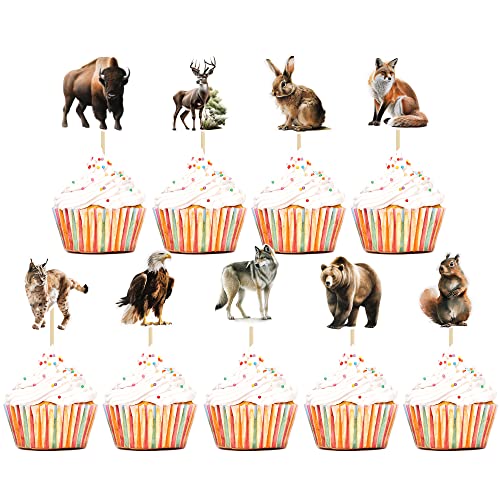 Cupcake-Topper mit Dschungel-Safari-Tieren, Fuchs, Giraffe, Kaninchen, Löwe, Bär, Cupcake-Pick-Dekorationen für Wildtiere, Babyparty, Kindergeburtstag, Party, Kuchendekoration, Zubehör, 36 Stück von Ephlyn